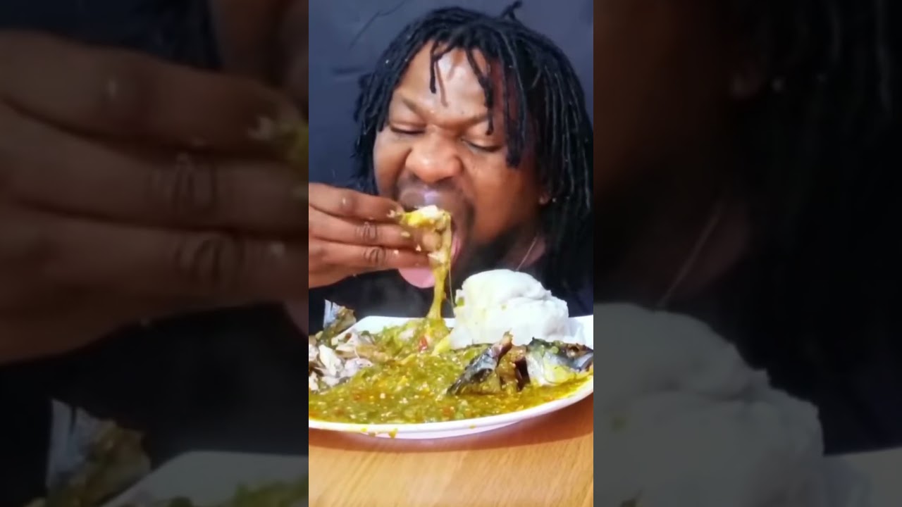 Asmr mukbang okra soup and pounded yam fufu