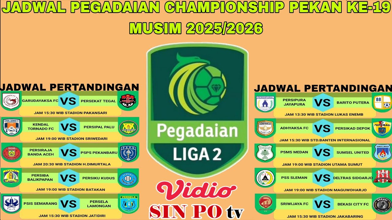 Jadwal Liga 2 Indonesia 2026 Pekan Ke-19 | Persipura vs Barito Putera | PSIS Semarang vs Persela
