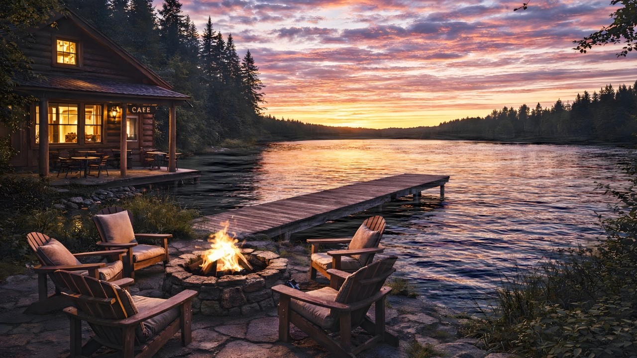 Lakeside Fire Pit - Fire and Nature Sounds for Focus or Relax (4 Hours)
