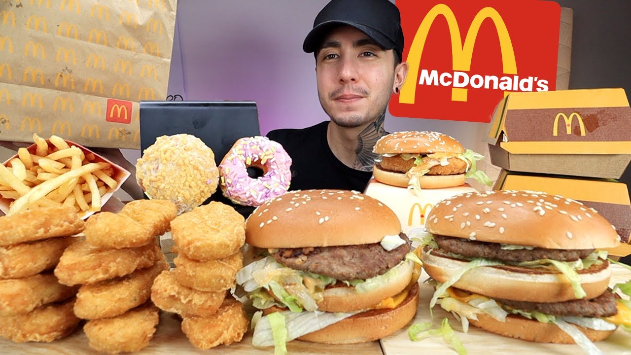 MUKBANG EATING McDonald's Big Mac, Szechuan McChicken, Fries, Nuggets, Creme Brulee Donut