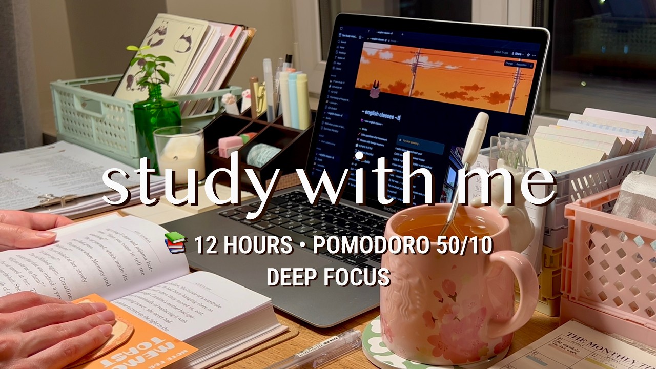 LIVE | 12 HR STUDY WITH ME | Pomodoro 50/10🔥 Cozy Fireplace | Deep Focus
