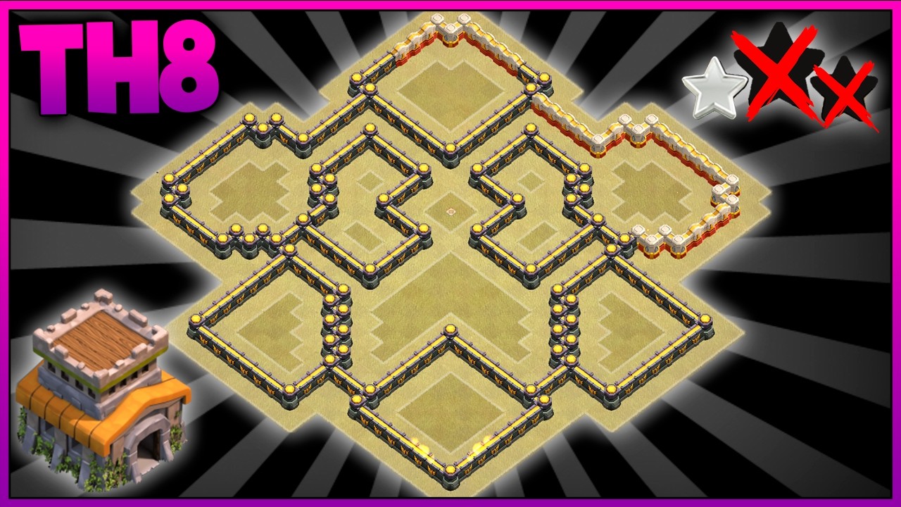 Diseño de Aldea GUERRA ANTI 3 ESTRELLAS para Ayuntamiento 8 (TH8) con LINK | 2026 | Clash Of Clans