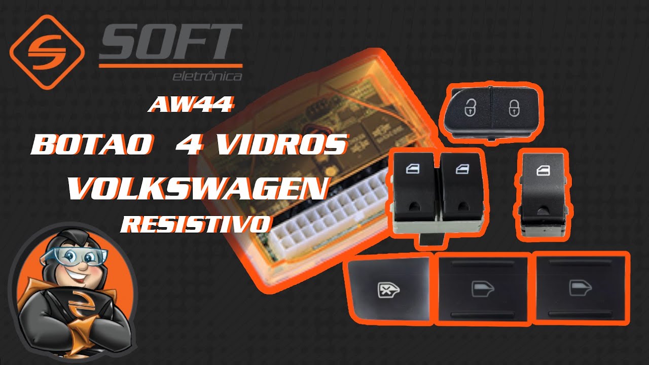 Como ligar o botão resistivo quatro vidros elétricos VW com a central AW44