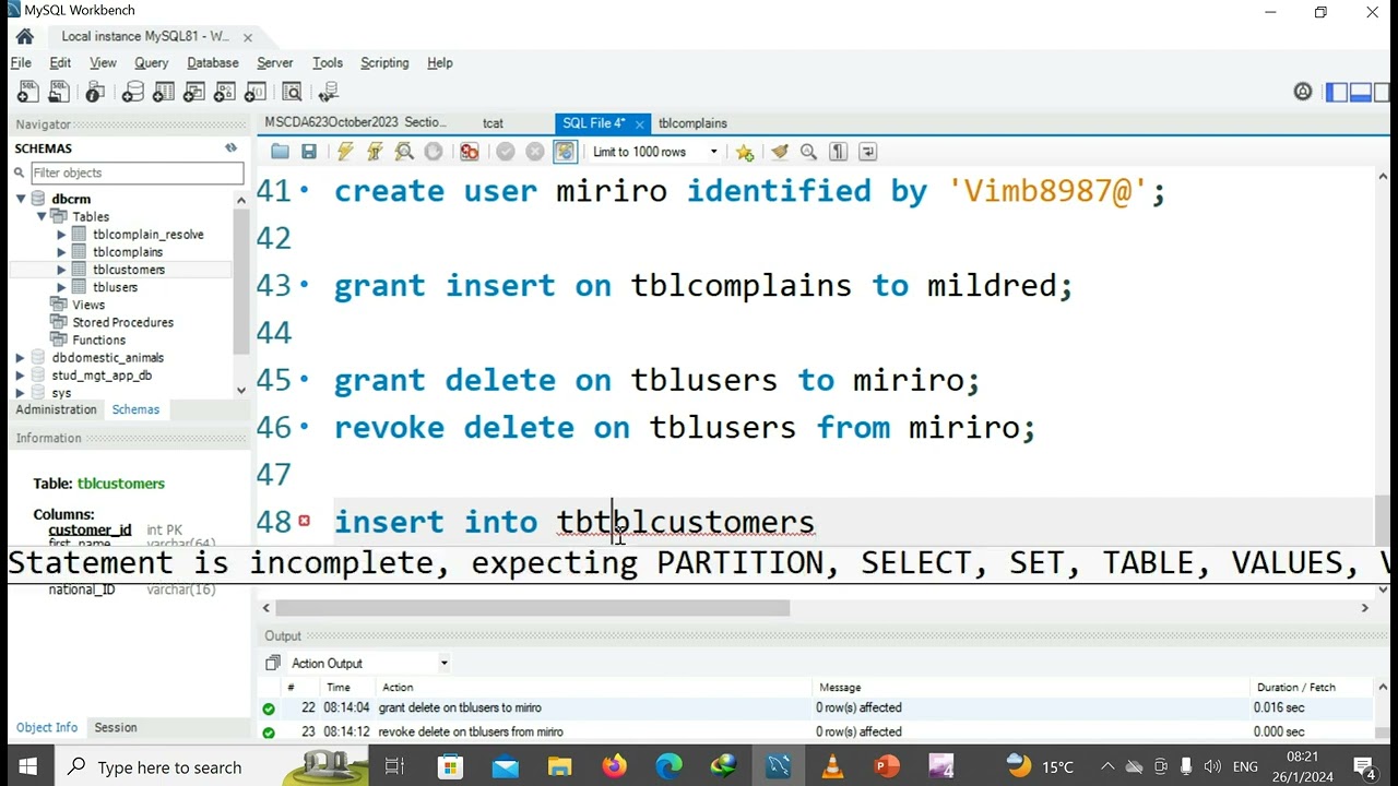 3. Database user creation and dealing with rights (granting and revoking)