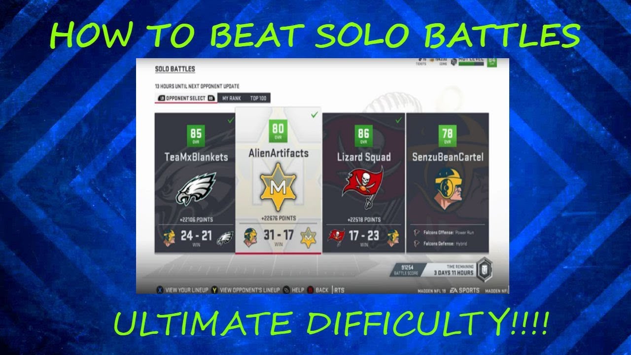 Madden 19 Ultimate Team Solo Battles How To Beat Ultimate Difficulty - All Madden Solo Battles