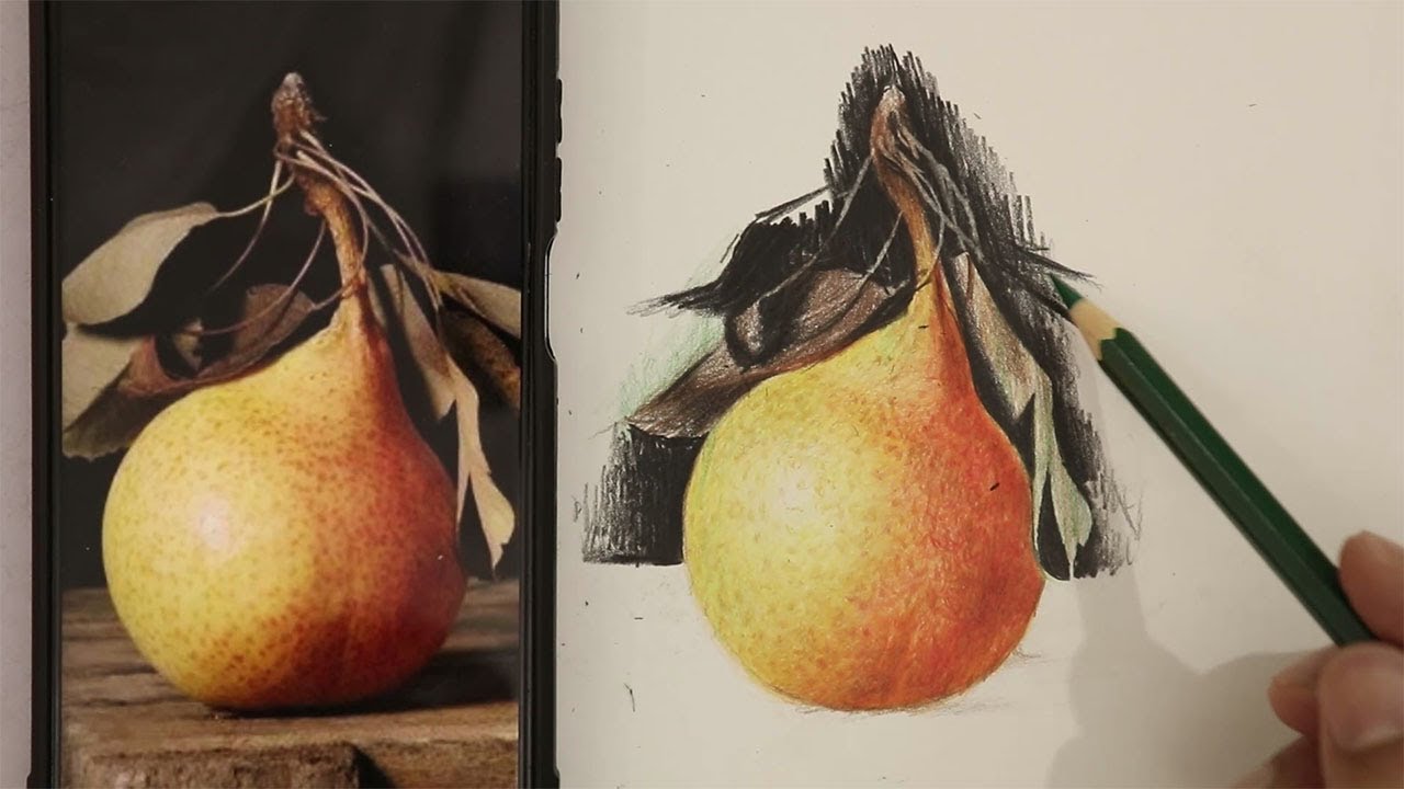 Очень реалистичная груша! - Научитесь рисовать натюрморты цветными карандашами от А до Я