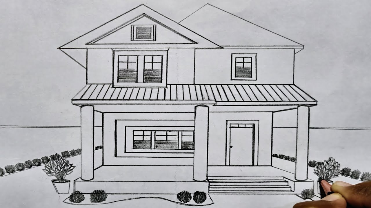 HOW TO DRAW A HOUSE 🏠 IN 1 POINT PERSPECTIVE (30 DAYS HOUSE  DRAWING CHALLENGE FOR 1K SUBSCRIBERS) 