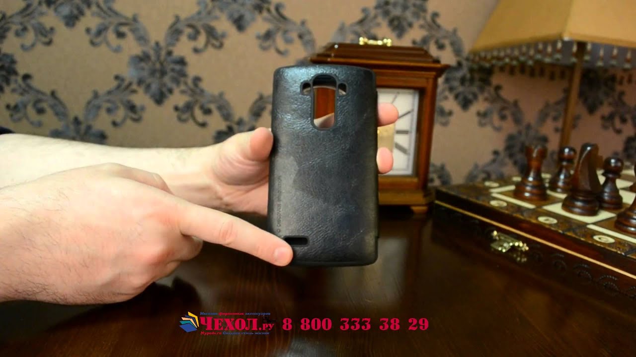 Фирменный оригинальный чехол-кейс из импортной кожи Quick Circle для LG G4 с умным окном черный