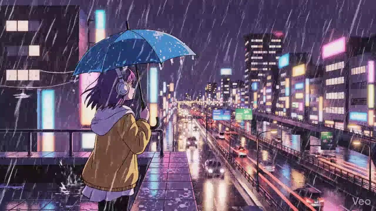 Calm Rainy Night 🌧️ Lofi Chillhop in Japanese Neon City