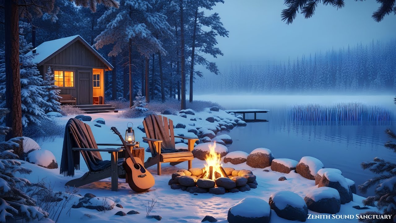 Snowy Winter Ambience ❄️ Relaxing Piano Music with Snowfall & Fireplace Sounds