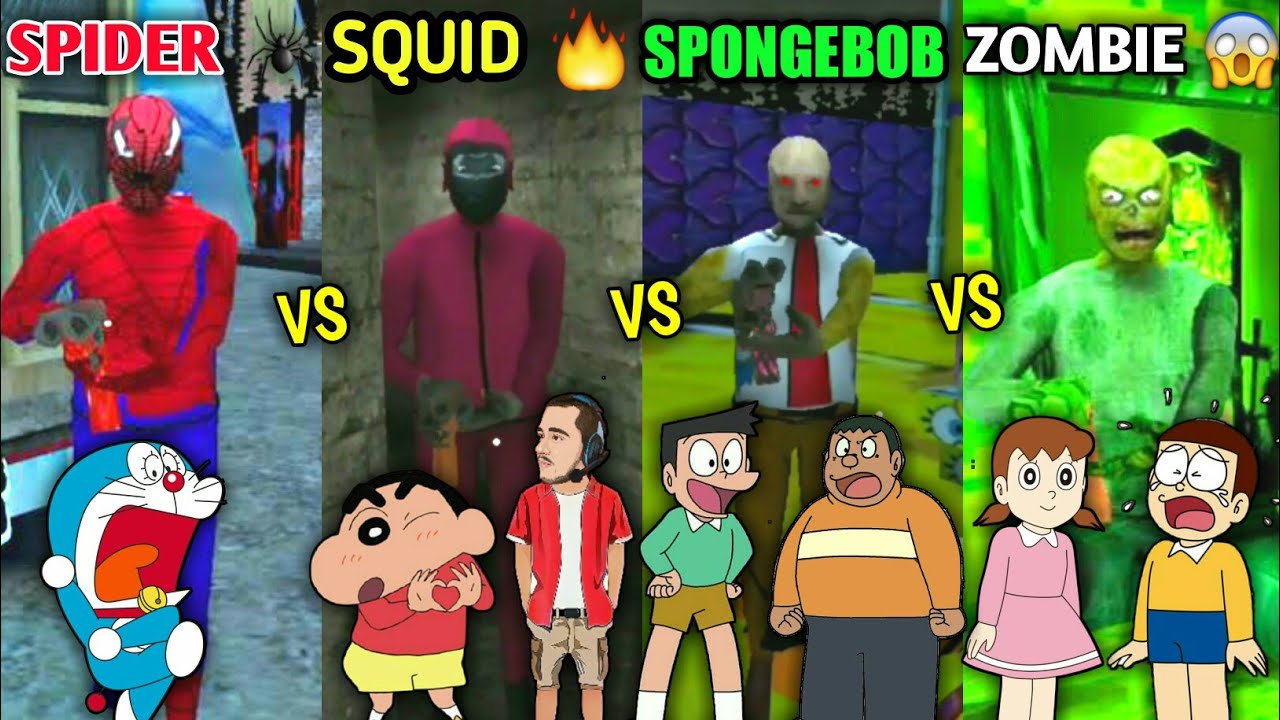 👹 Zombie Granny 3 vs Spongebob Granny 3 vs Spider Granny 3 vs Squid Granny 3 With Doraemon & Friends