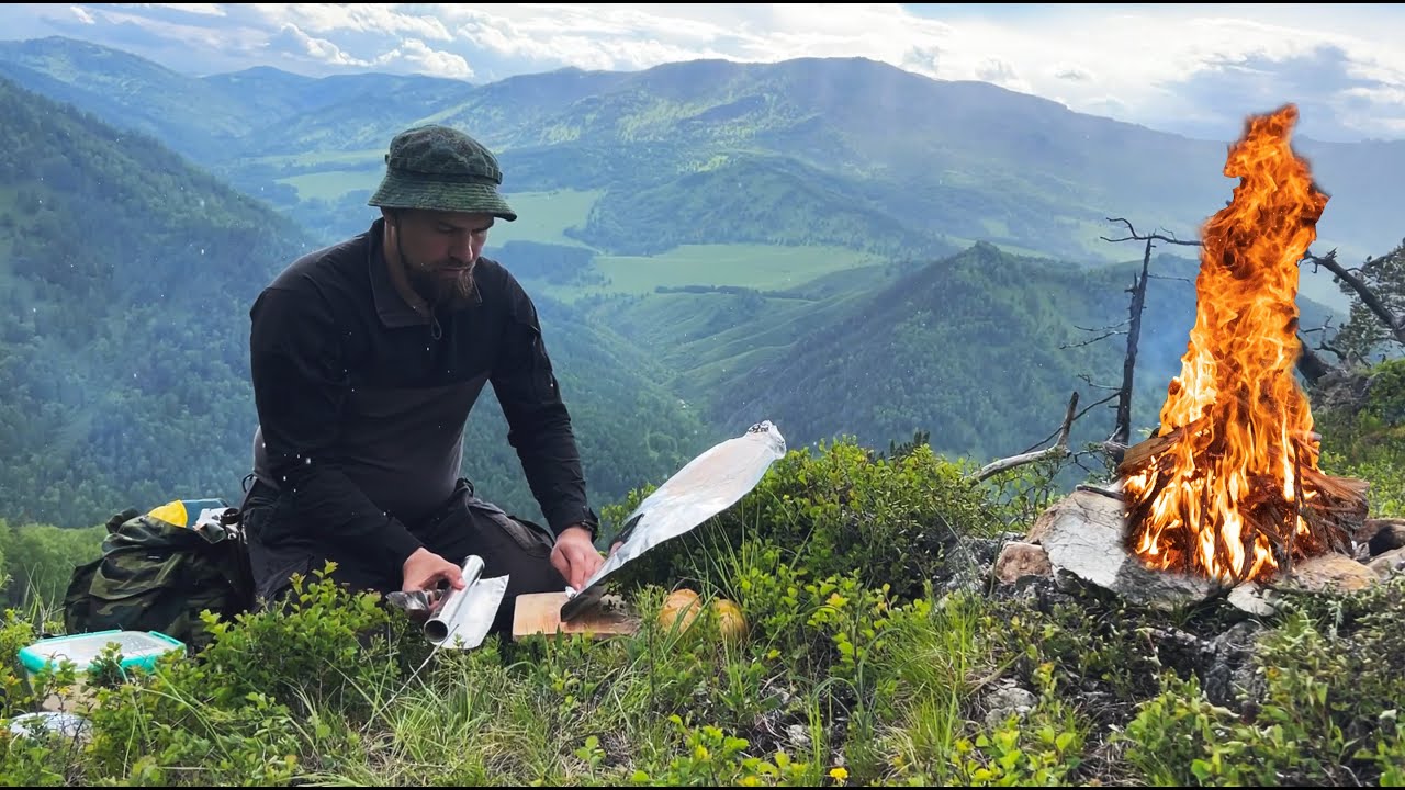 🔥A trip to the top of the mountain. I cook food on the fire. Bushcraft
