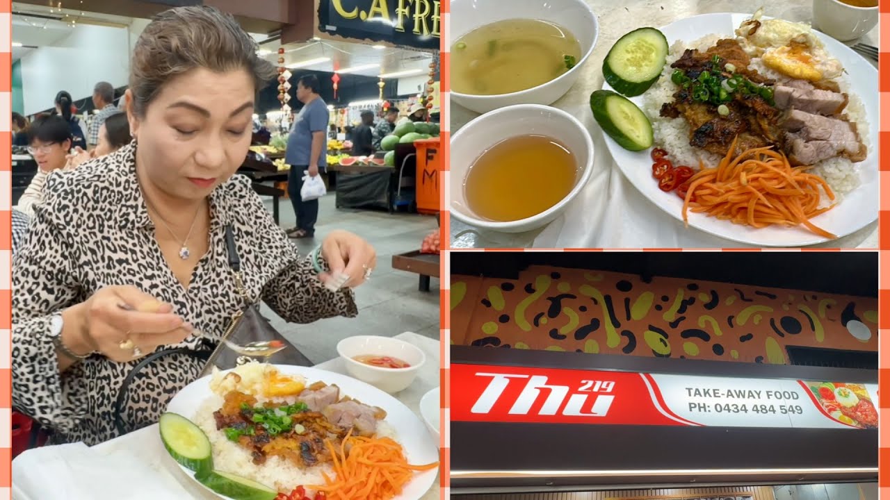 Món cơm đặc biệt,sườn heo nướng,thịt heo quay $18, Thu 219,Food Court Footscray Market -Cuộc Sống Úc