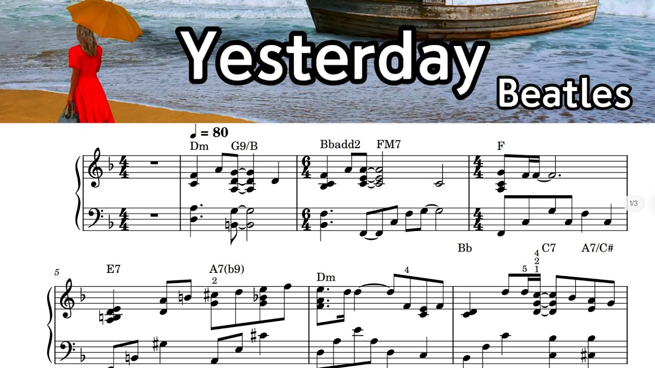Yesterday /  Piano Sheet Music / Beatles / by SangHeart Play