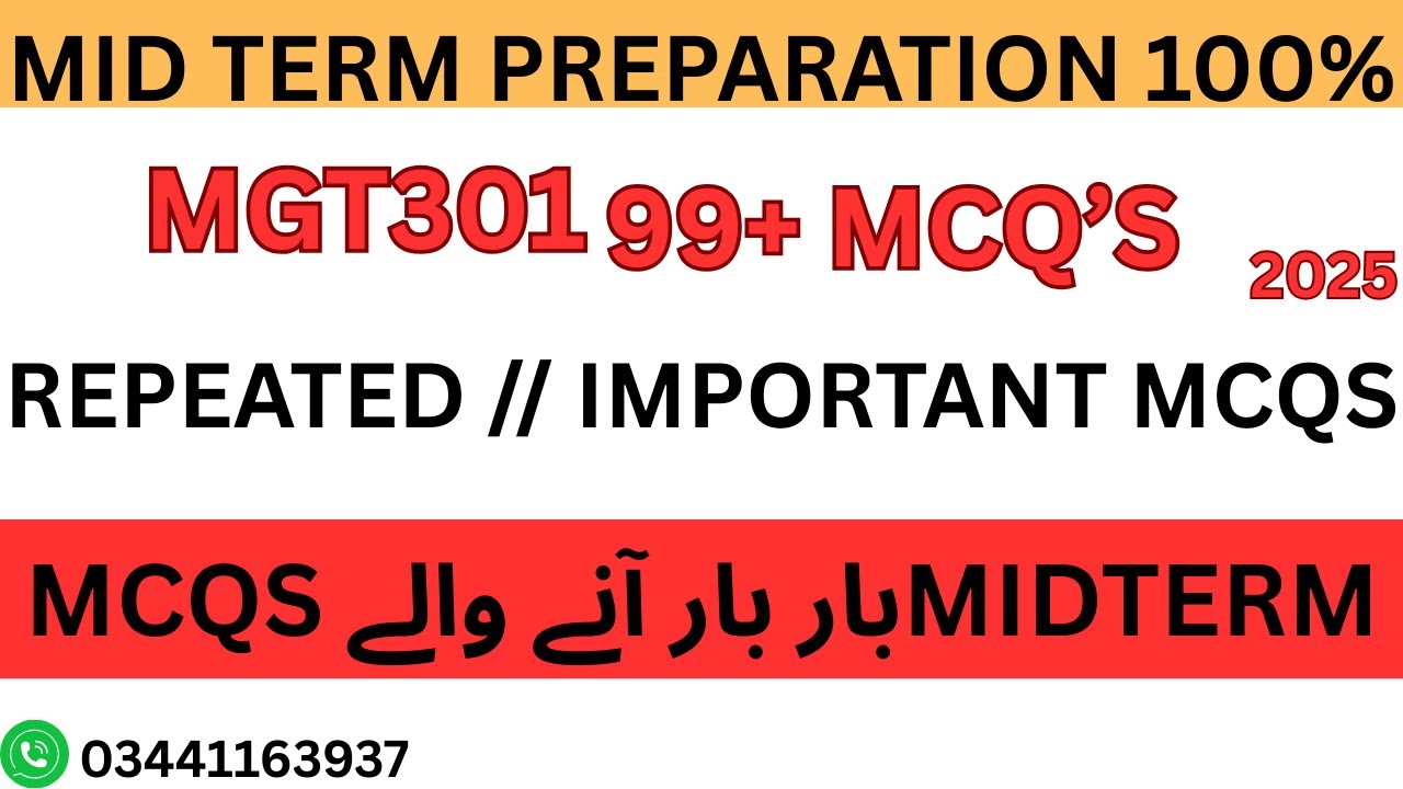 MGT301 MIDTERM PREPARATION 2025 II 50 IMPORTANT MCQs II MGT301 MIDTERM PREPARATION II VU UPDATE TECH