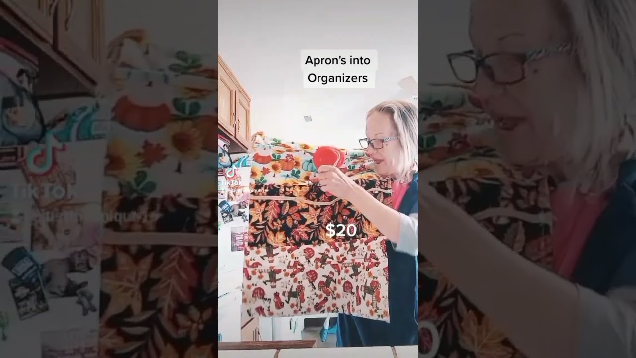Apron's made into hanging organizer #travel #love #wife #laugh #roadtrip  #camping  #organizehacks