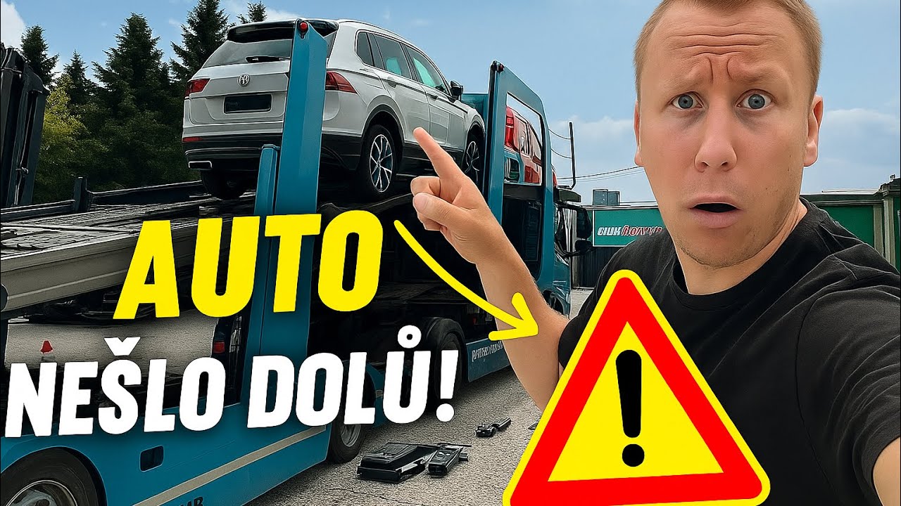 ⚠️ Porucha hydrauliky na autopřepravníku! Skládání auta přes nájezdy