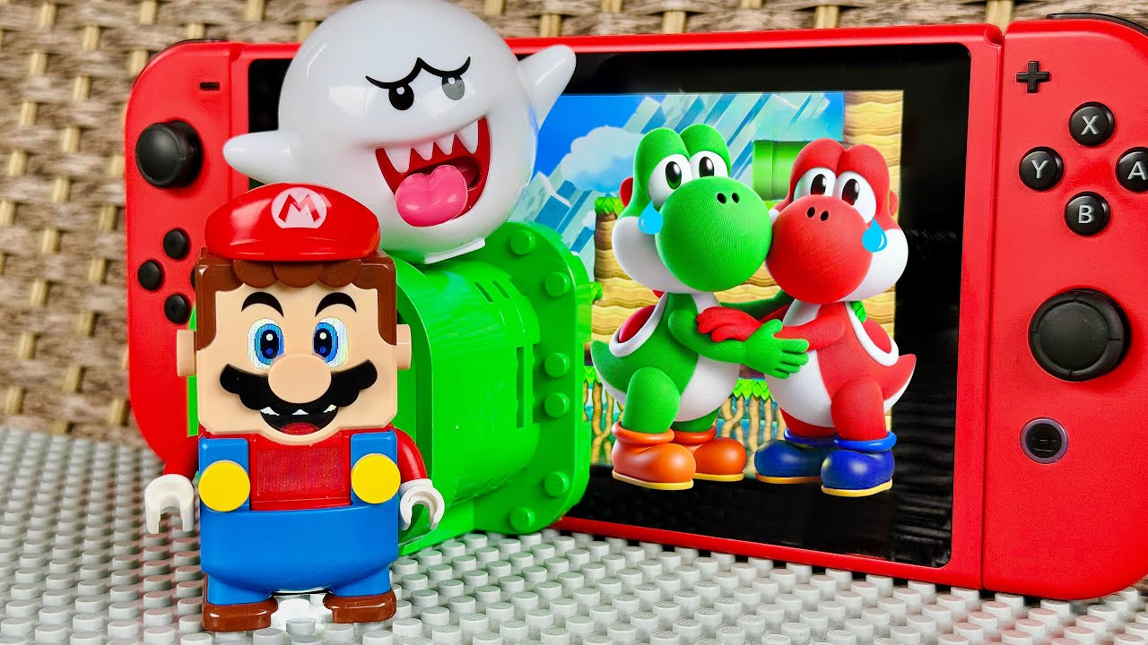Lego Mario tries to save Red and Green Yoshi