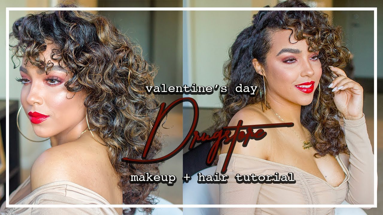 DRUGSTORE ONLY Valentine’s Day Smokey Red Makeup + Curly Hair Tutorial