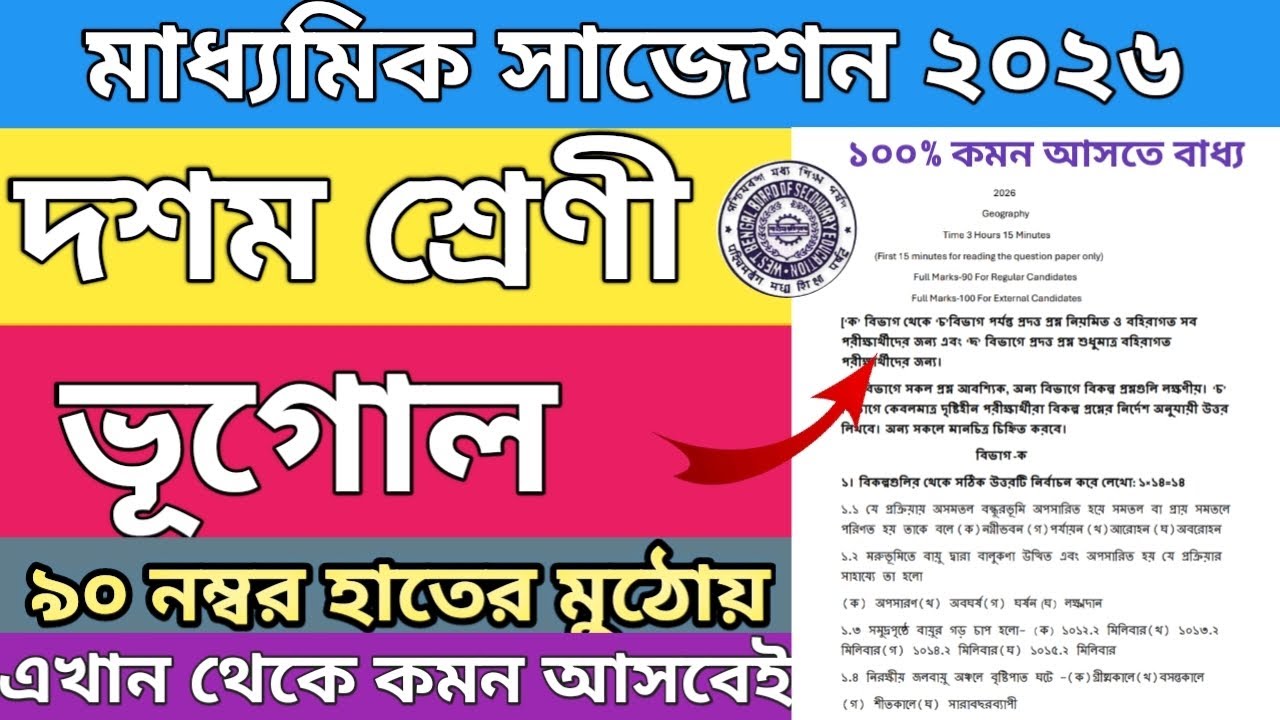 Class 10 geography suggestion 2026 | Madhyamik geography final Suggestion questions paper 2026