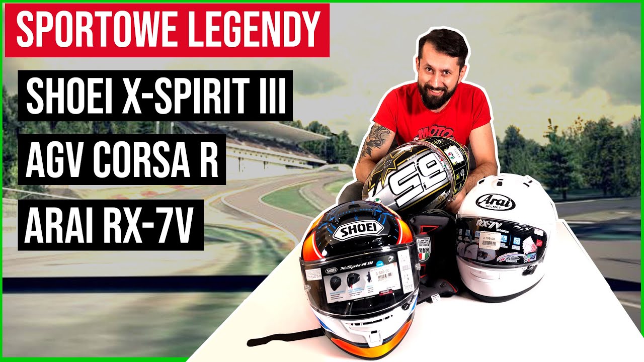 Który kask sportowy wybrać i dlaczego? Porównanie Shoei X-spirit III, Arai RX-7V i AGV Corsa R