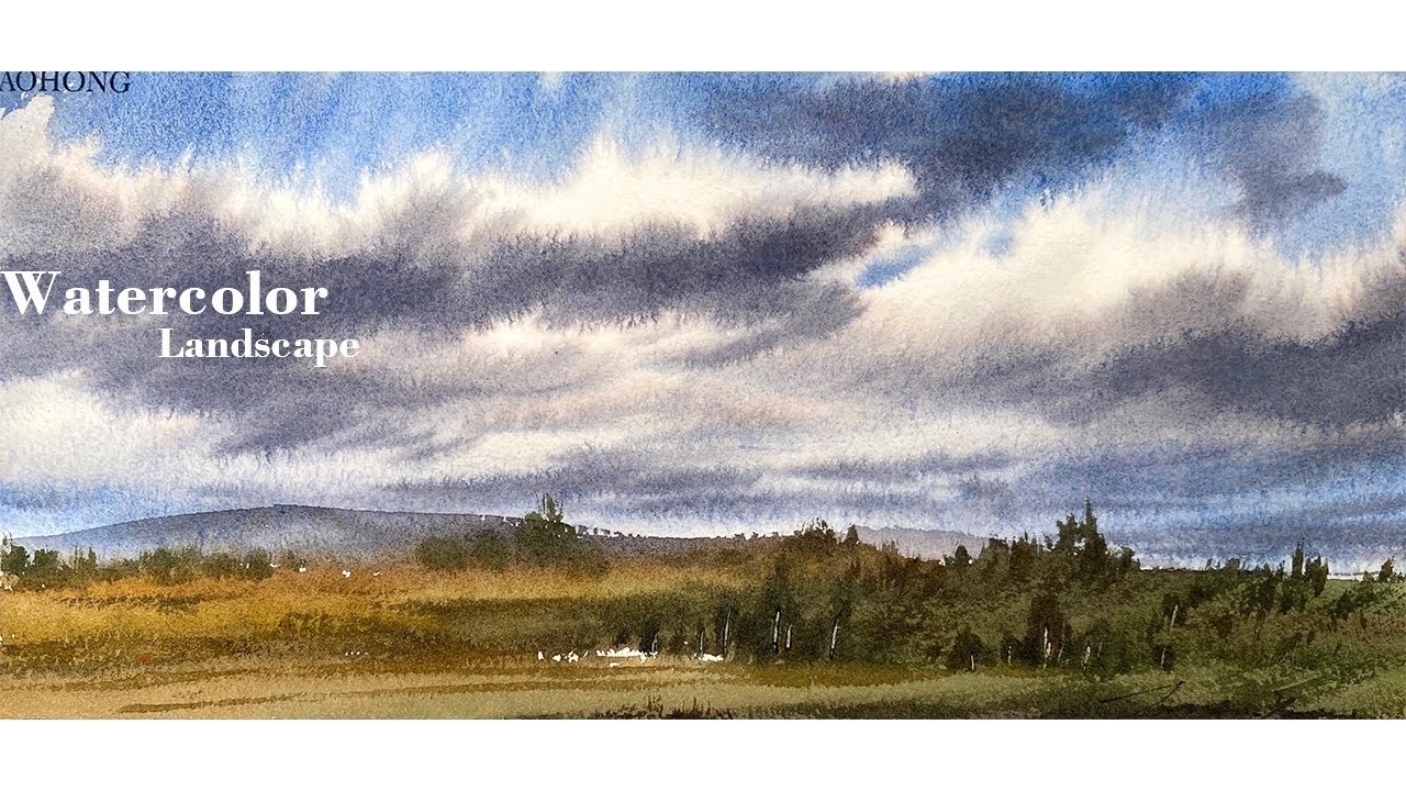 Super Easy Watercolor Landscape Painting Process. watercolor clouds painting