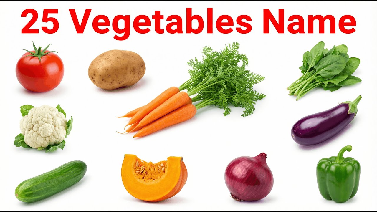 25 Vegetables Name in Hindi and English | 25 सब्जियों के नाम सीखें | ABC Kudos Tv
