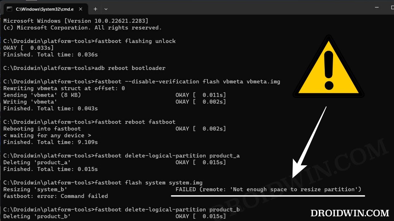 Fix FAILED Remote &lsquo;Not Enough Space To Resize Partition&rsquo;