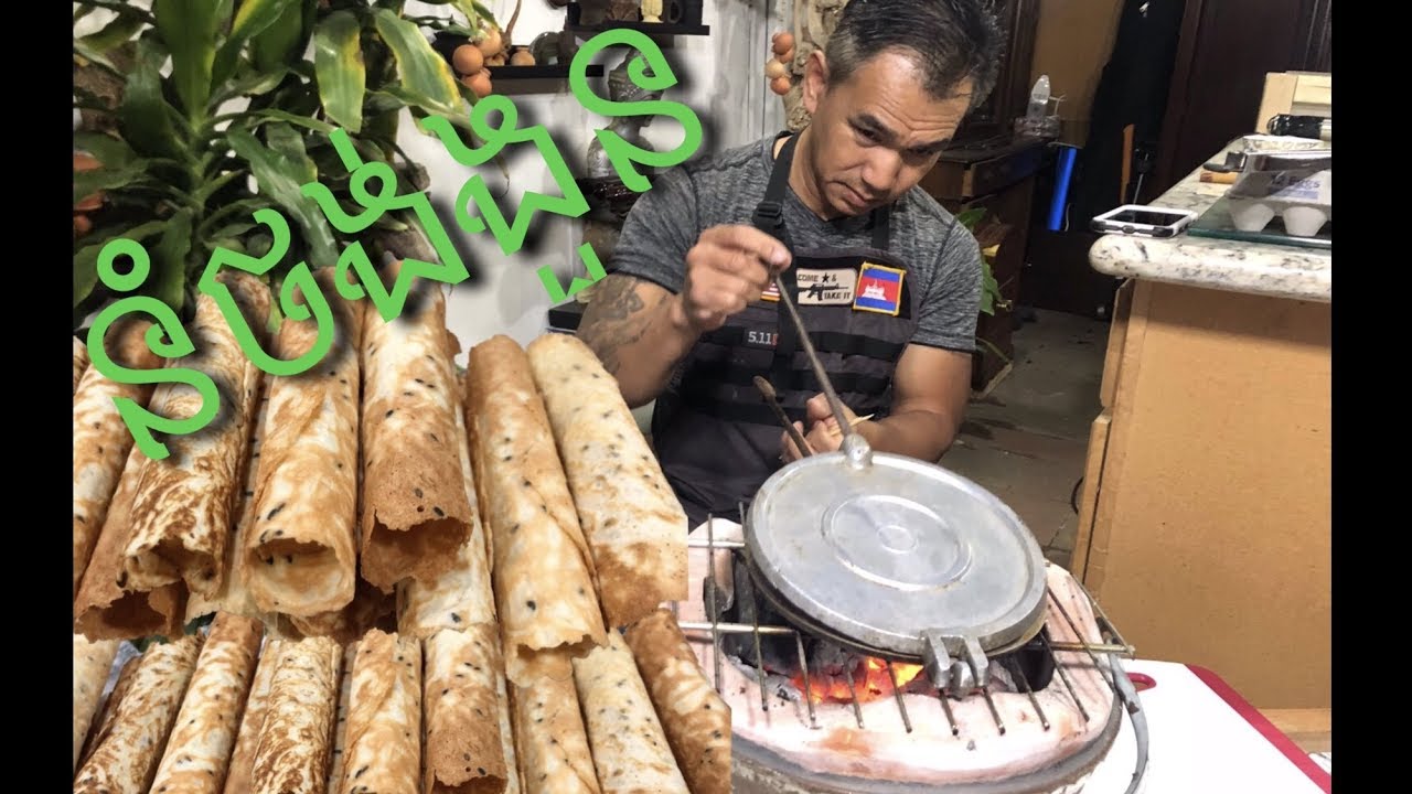 Khmer Dessert   របៀបធ្វើនំថង់ងួន Sesame Coconut Rolls 01