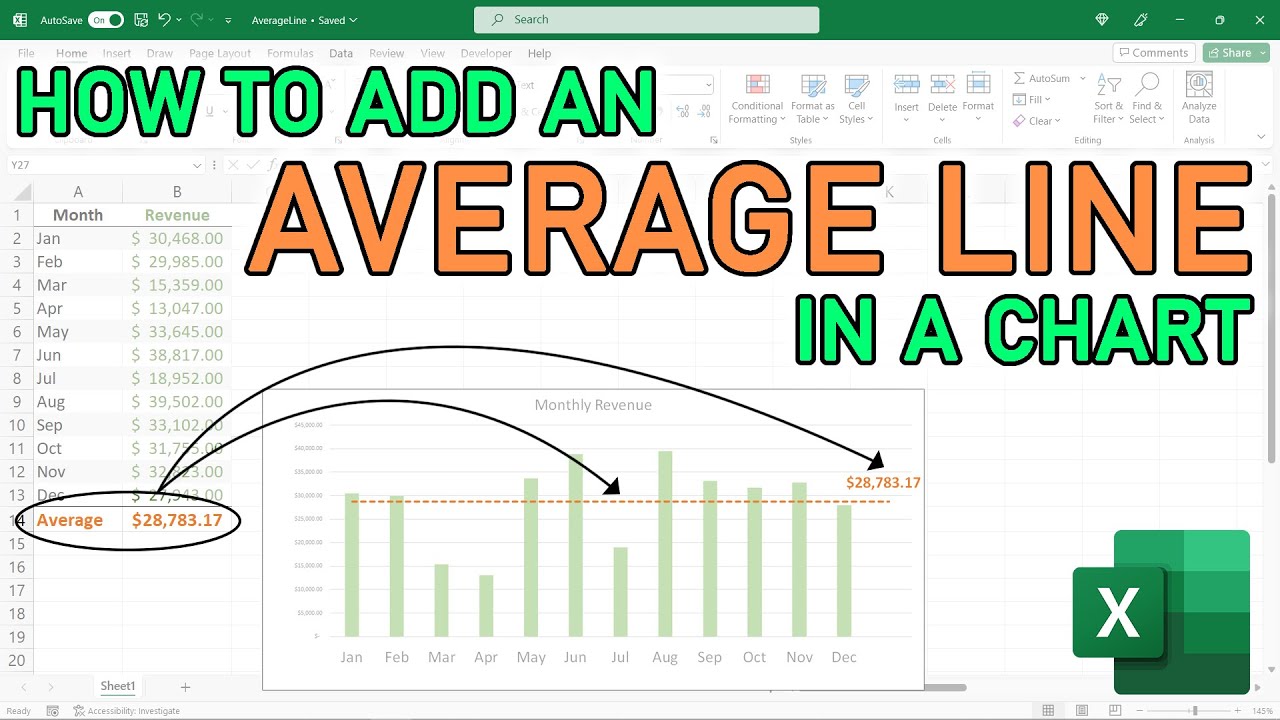 How to Add AVERAGE LINE In An EXCEL CHART - Easy To Follow