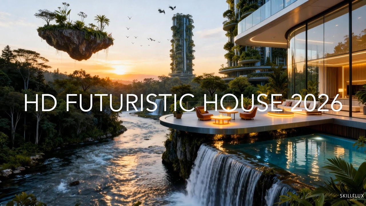 Futuristic Jungle Jazz House, Romantic Poolside Vibes, Candlelight Waterfall Tropical Luxury Villa