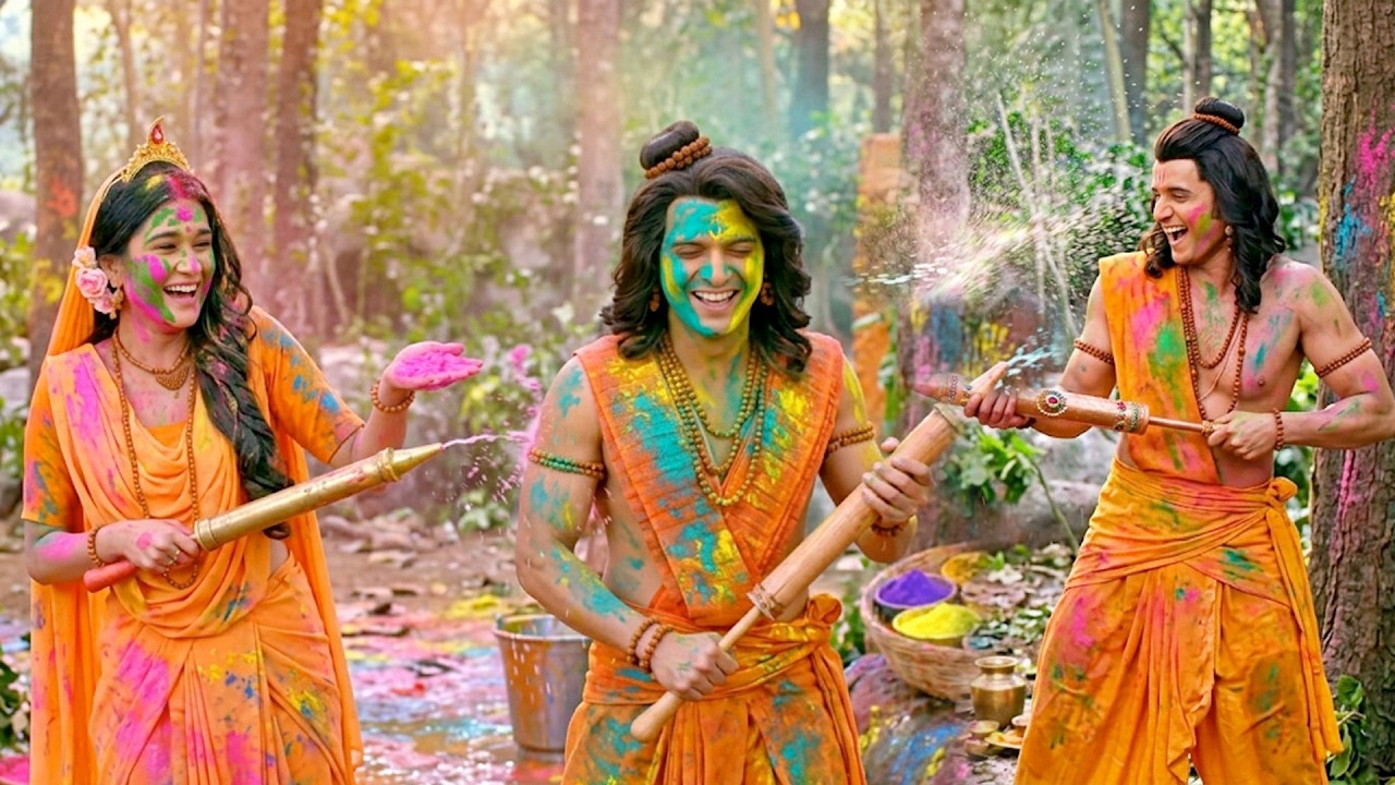 राम लक्ष्मण और सीता जी ने खेली होली || Shrimad Ramayan || #holi #ramayan