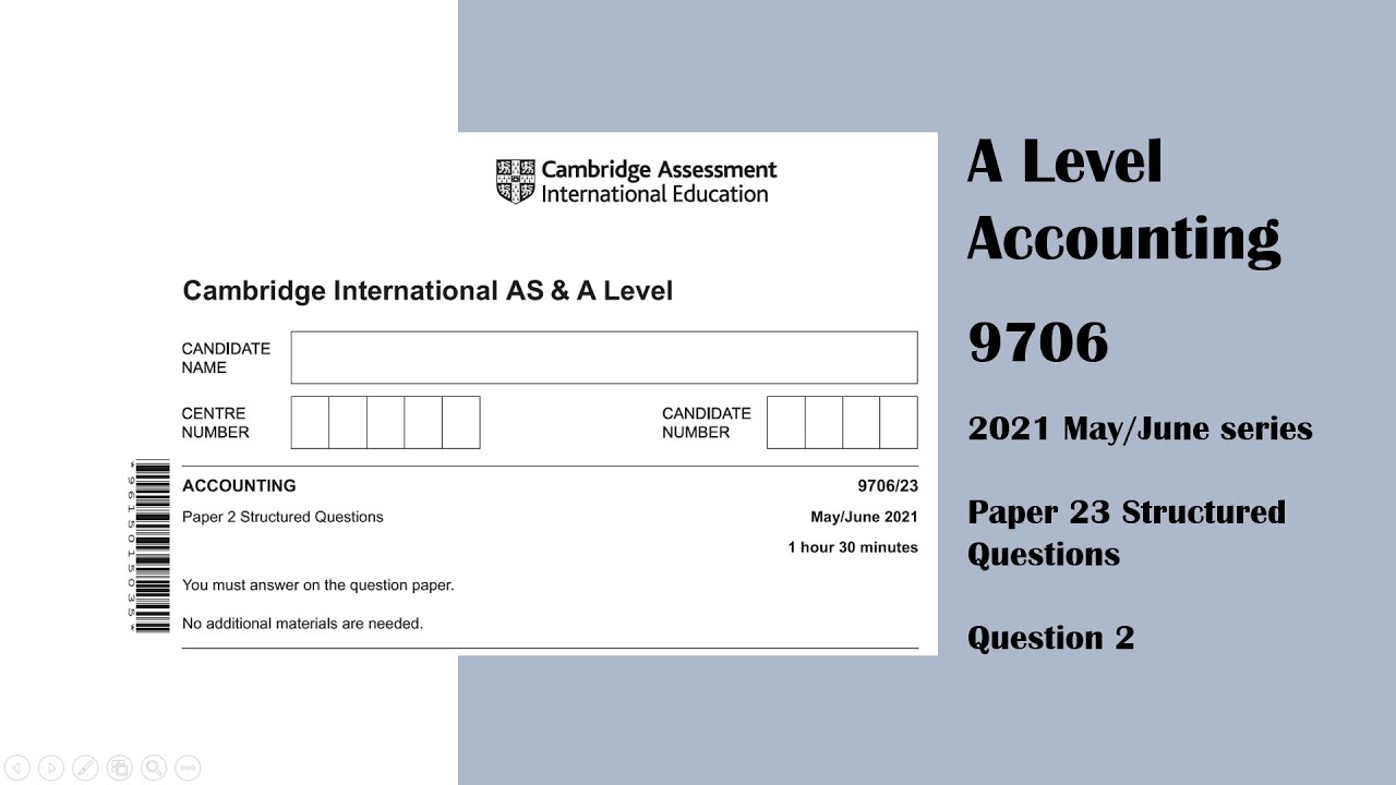 A Level Accounting May June 2021 Paper 23 9706/23 Question 2
