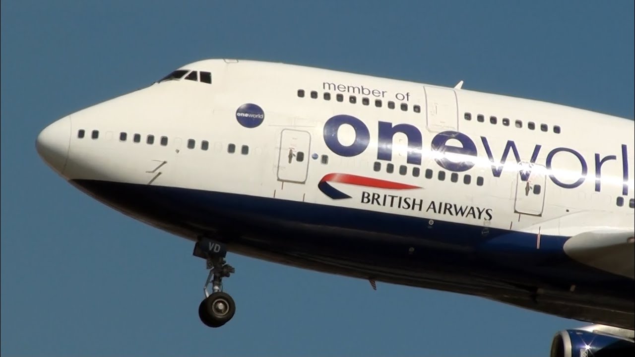 British Airways oneworld livery Boeing 747-400 {G-CIVD/VK} Landing at London Heathrow Airport