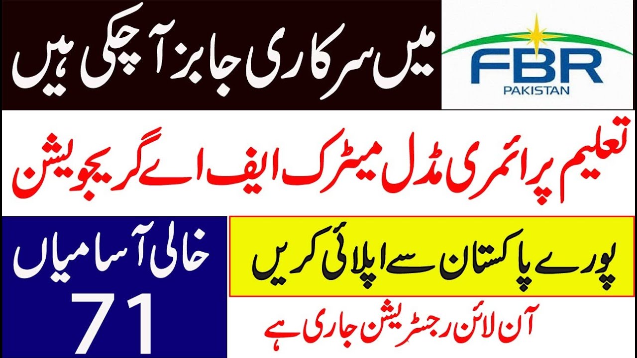 Federal Board of Revenue FBR Jobs 2021 Apply Online