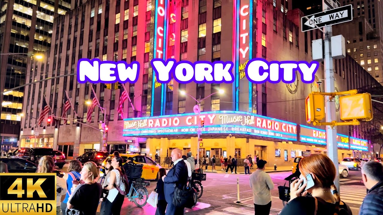 NEW YORK CITY- Relaxing Night Walking Tour in Manhattan Time Square, 4K Video TRAVEL