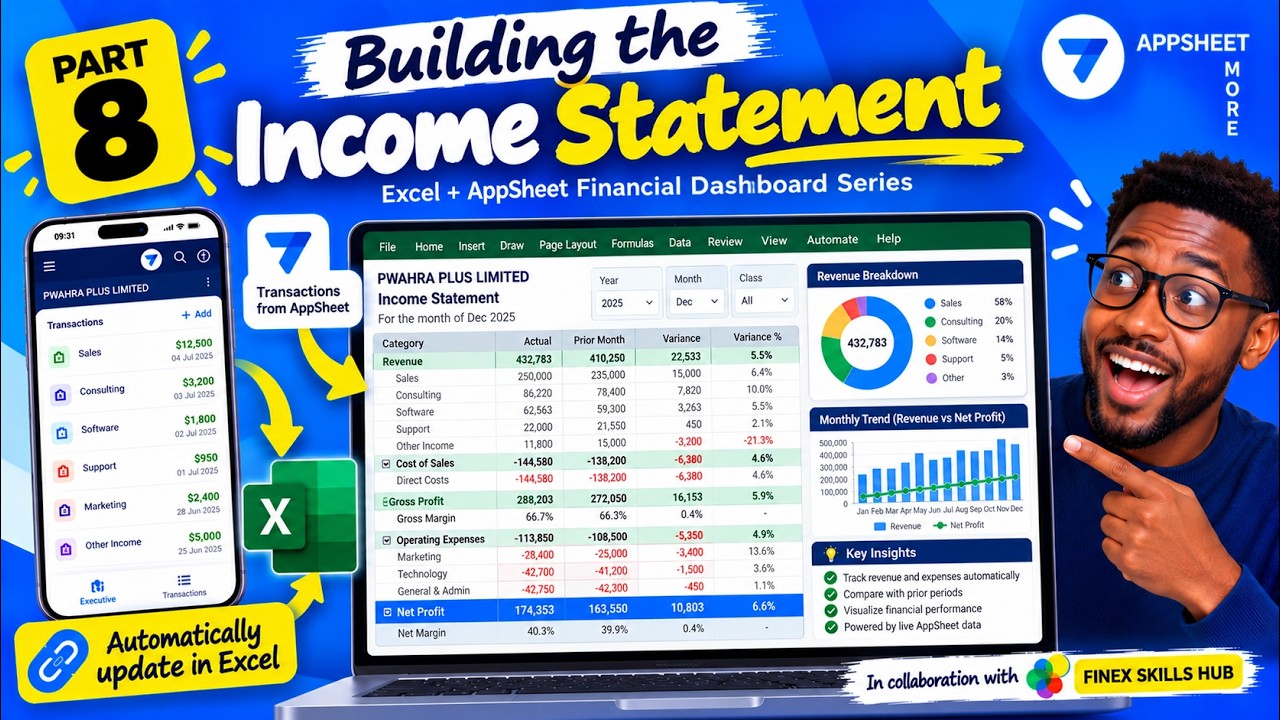 PART 8 : How to Build a Live Excel Financial Dashboard 📊 Connected to AppSheet 🔗