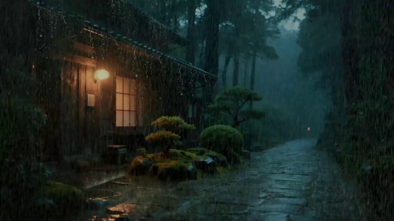 Stress après travail – Pluie régulière – Extérieur chaleureux de la maison – Corps détendu 😌🌙