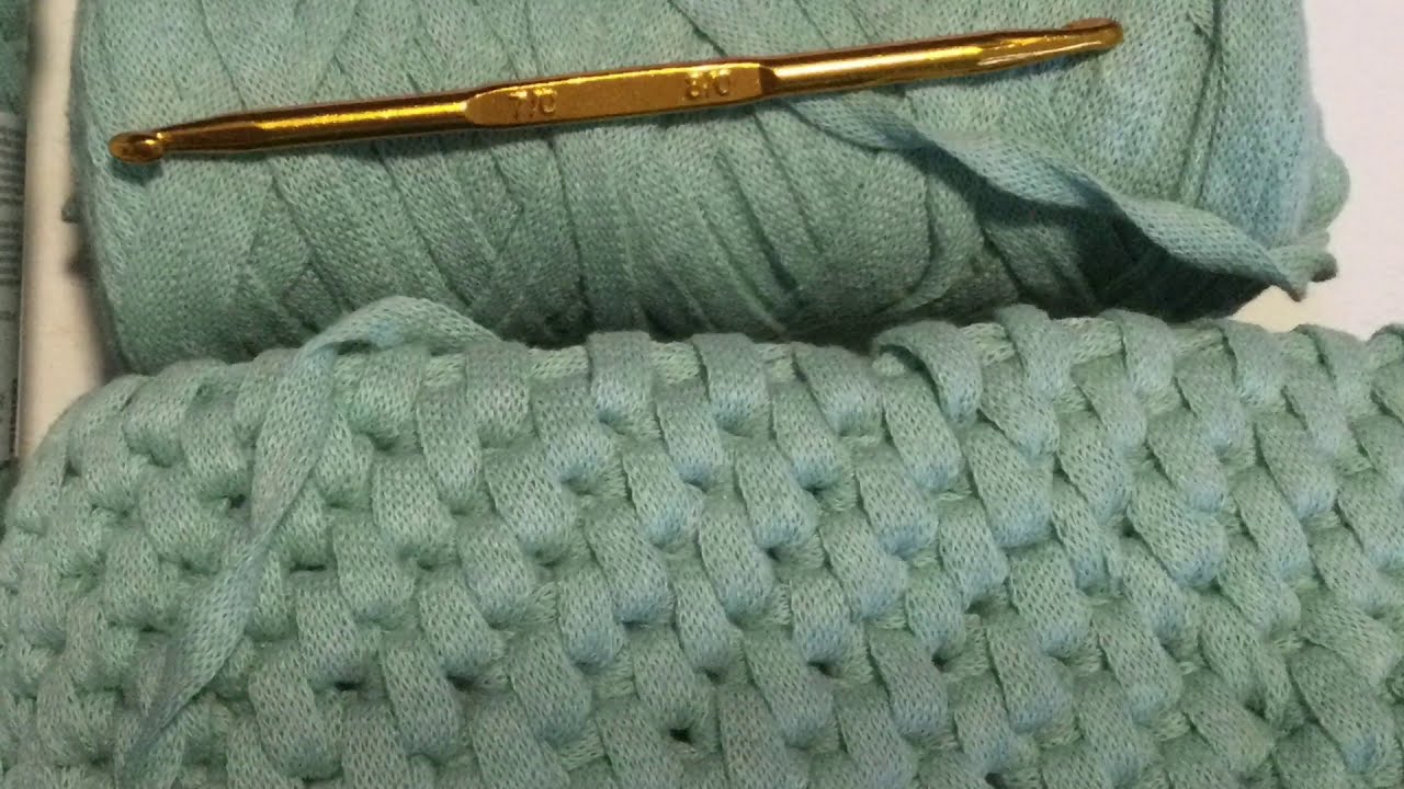 Stitch demo :: 2way crochet stitch with flat ribbon zpagetti tape yarn & double-ended  hook 2-sided