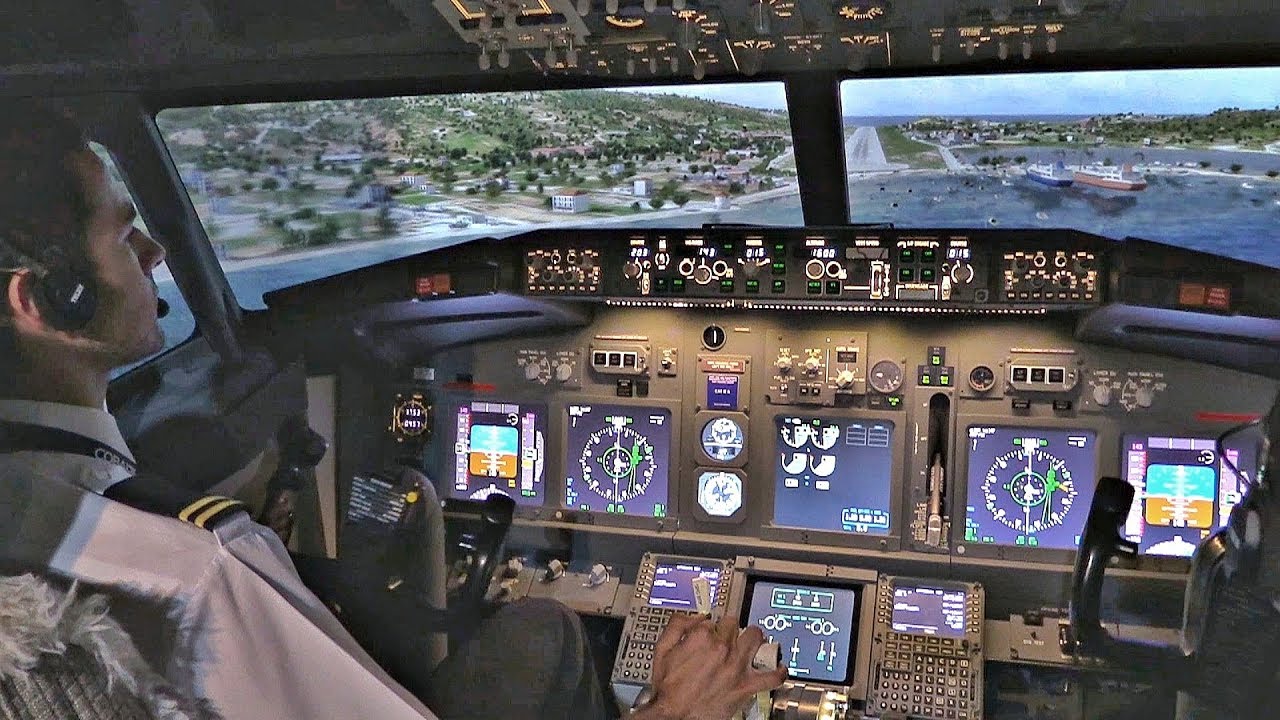 Boeing 737-800 Cockpit Landing at SKIATHOS | Full Flight Simulator | Famous Low Landing!