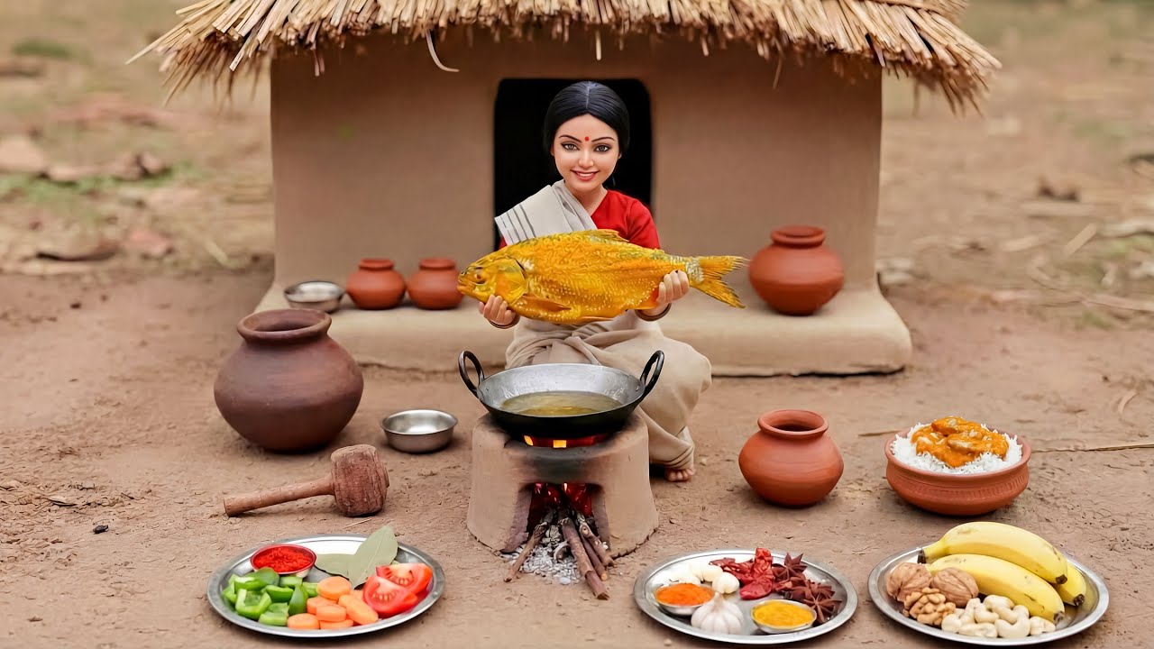 Miniature Doll Fish Cooking ASMR 🐟🍳 | Indian Village Tiny Kitchen Story
