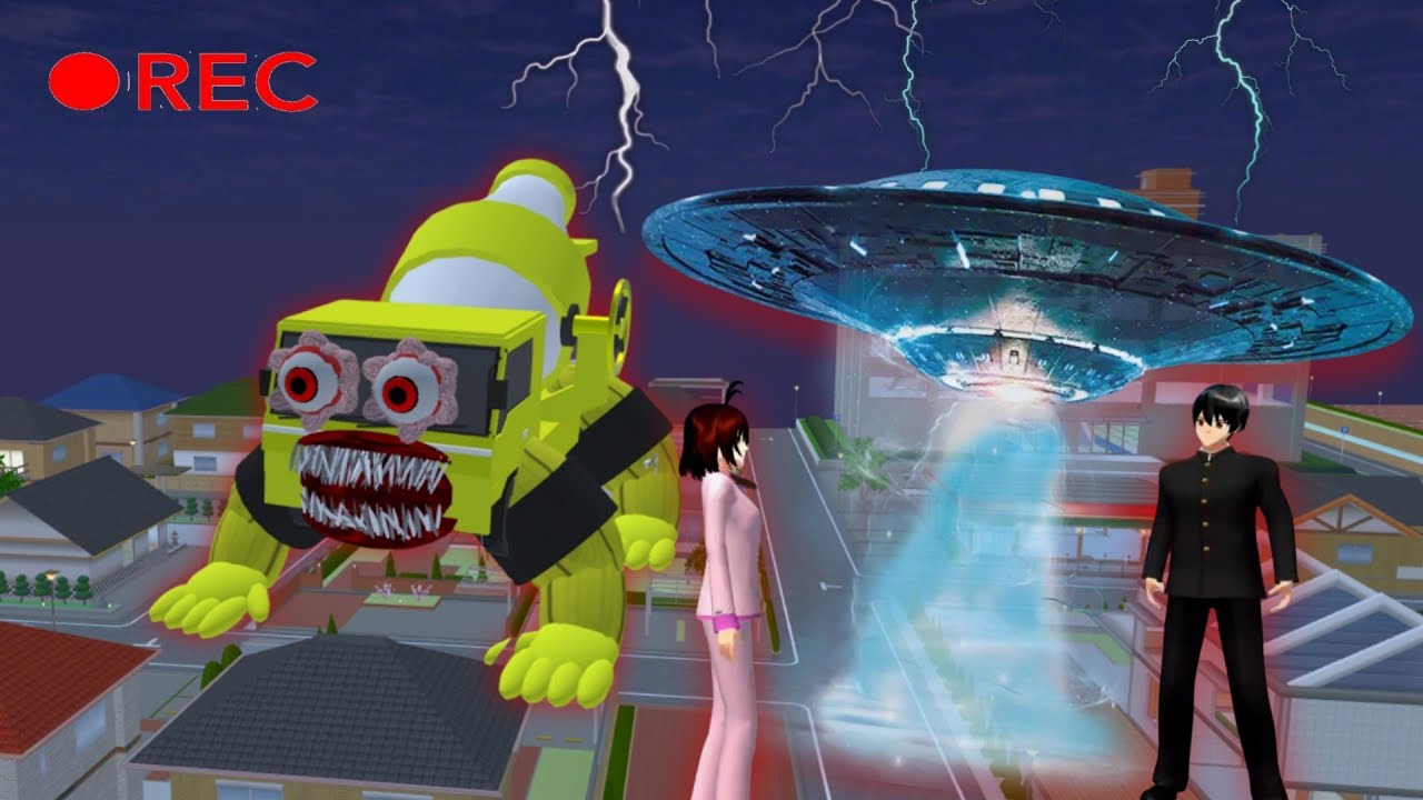 Sakura panik muncul monster raksasa seram berwarna hijau sakura school simulator