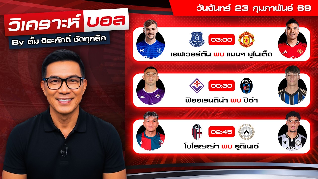 วิเคราะห์บอลวันนี้ ทีเด็ดบอล วันจันทร์ที่ 23 กุมภาพันธ์ 69 By ตั้ม จิระศักดิ์ #วิเคราะห์บอลวันนี้