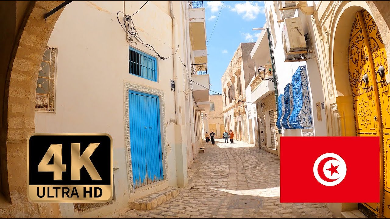 【4K Walk in Tunisia】Walking around beautiful old city in Sousse,  チュニジア スースの青と白の美しい旧市街を散歩