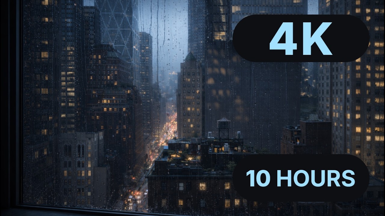Rain on Window in the City Night Rain Sounds for Sleep, Study & Relaxation (10 Hours)