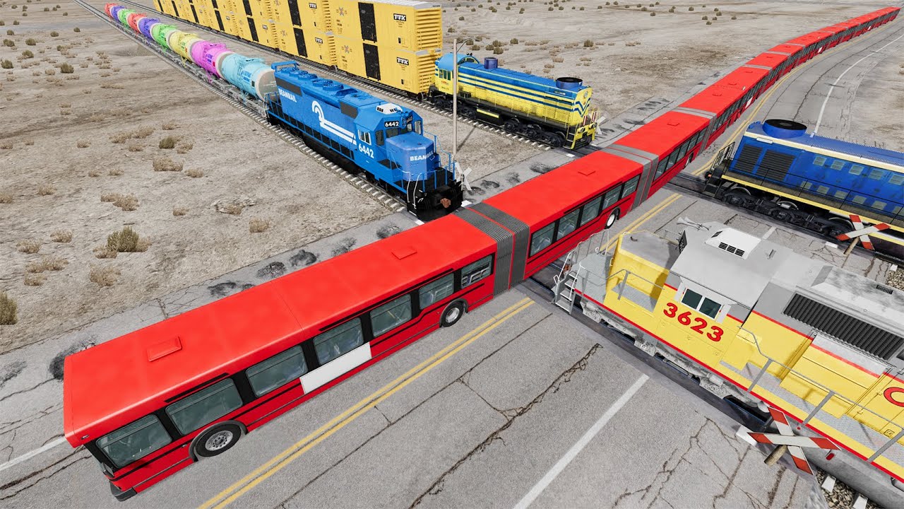 Long Articulated Bus Accident on Rail #95 - Beamng.Drive | Dancing Cars