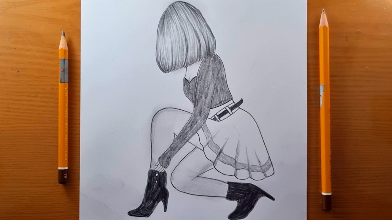 Come disegnare una ragazza seduta facile -Disegno a matita || Disegno molto semplice