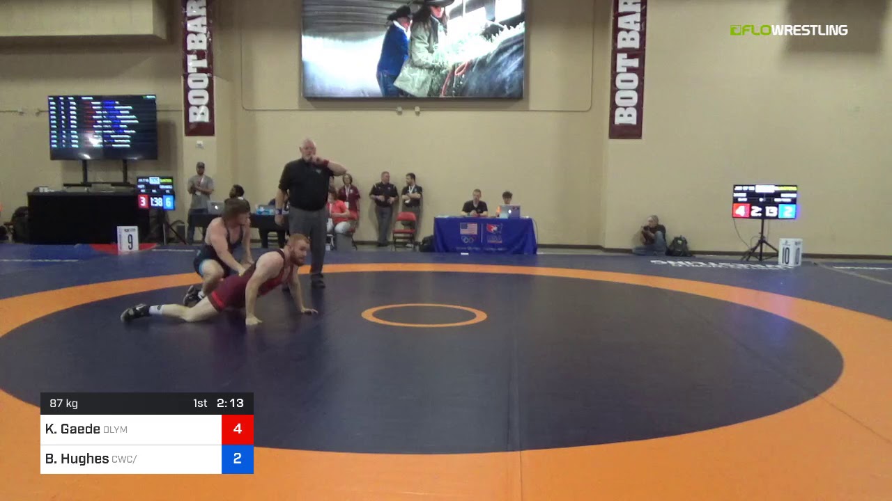 2018 Marine Corps US Open/UWW Junior Greco Roman 87 Quarters - Kaleb Gaede (Olym) Vs. Barrett Hugh