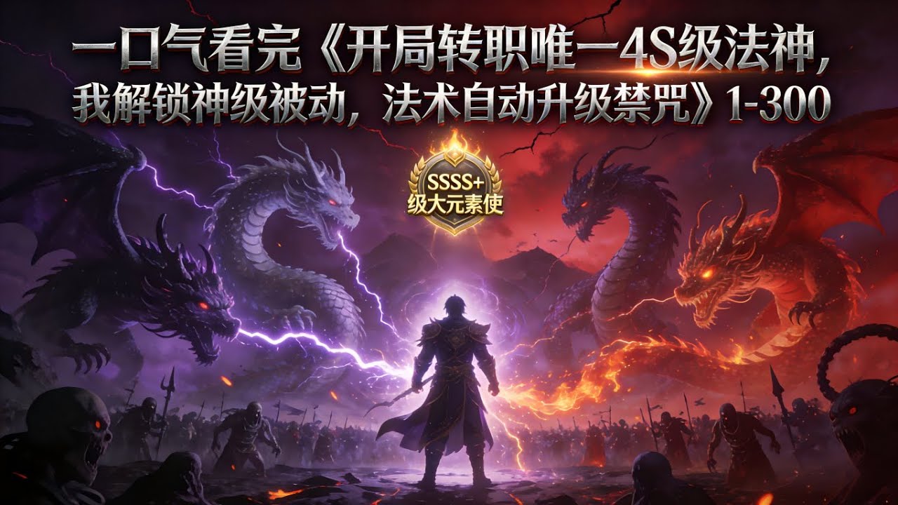 一口气看完《开局转职唯一4S级法神，我解锁神级被动，法术自动升级禁咒》1-300 唐明穿越魔域世界，转职D级元素师，好在觉醒隐藏被动，成为世界排名第一职业SSSS+级大元素使！解锁神级被动无尽法源！
