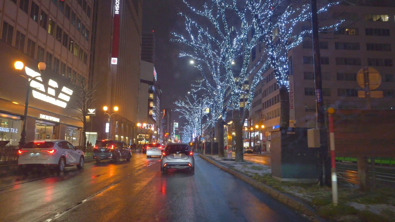 札幌駅前通（夜景イルミネーション・中島公園方面） ：国道12号・国道230号（北1条）交点～菊水旭山公園通交点 [ 札幌市 4K/60fps 車載動画 2025 環境音ドライブ]